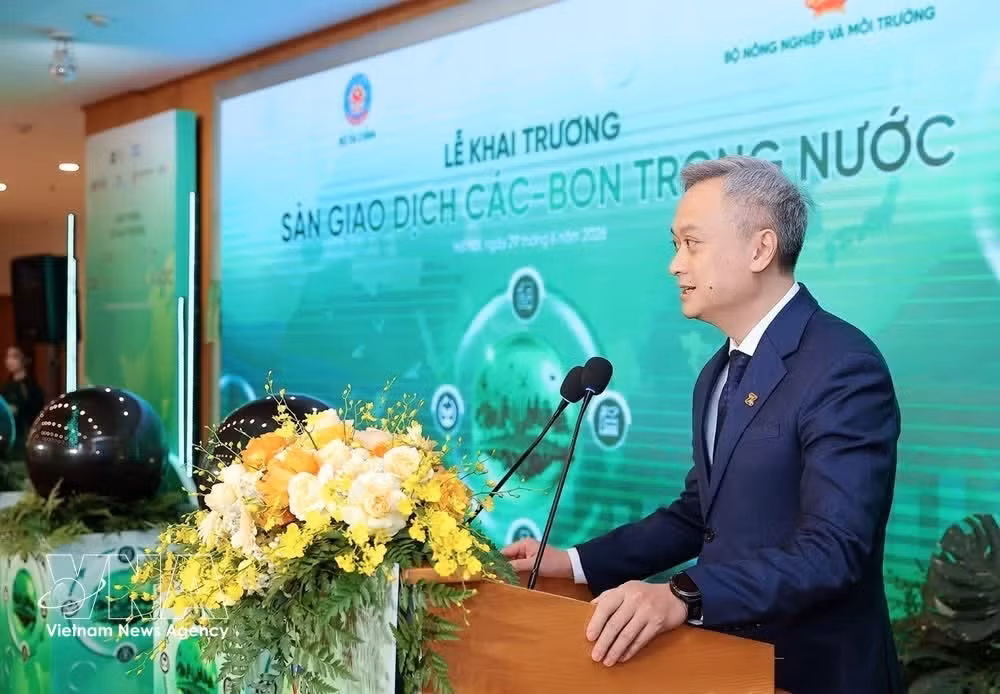 HNX Chairman Nguyen Anh Phong speaks at the launch of Vietnam’s domestic carbon exchange in Hanoi on June 29, 2026. (Photo: VNA)