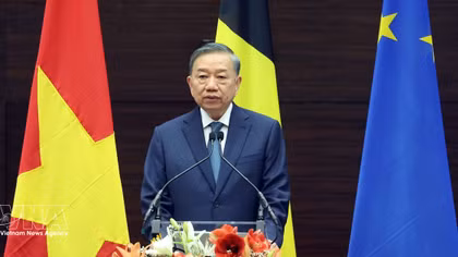 Top leader gives policy speech in Brussels, sharing vision for Vietnam–EU ties
