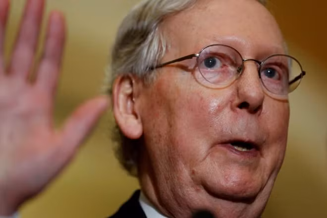 FILE PHOTO: U.S. Senate Majority Leader Mitch McConnell (R-KY) speaks to reporters at the U.S. Capitol in Washington, U.S. March 21, 2017. REUTERS/Jonathan Ernst