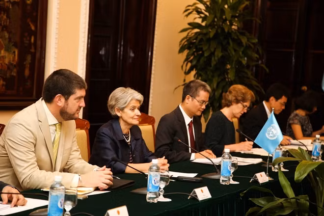 UNESCO Director General Irina Bokova speaking at the event.