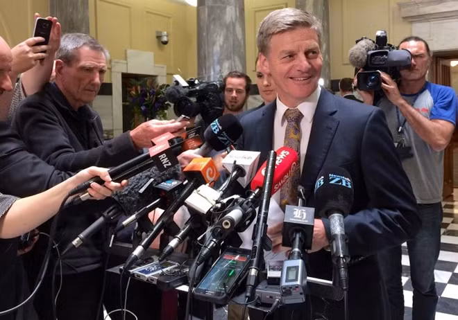 New Zealand Finance Minister and Deputy Prime Minister Bill English speaks to members of the media in Wellington, New Zealand, December 5, 2016 to announce he is considering running for the leadership of the ruling National Party after the surprise resignation of Prime... REUTERS/Charlotte Greenfield