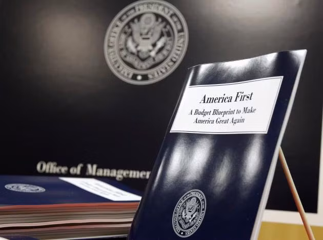U.S. President Donald Trump's overview of the budget priorities for Fiscal Year 2018 are displayed at the U.S. Government Publishing Office (GPO) on its release by the Office of Management and Budget (OMB) in Washington, U.S. March 16, 2017. REUTERS/Joshua Roberts