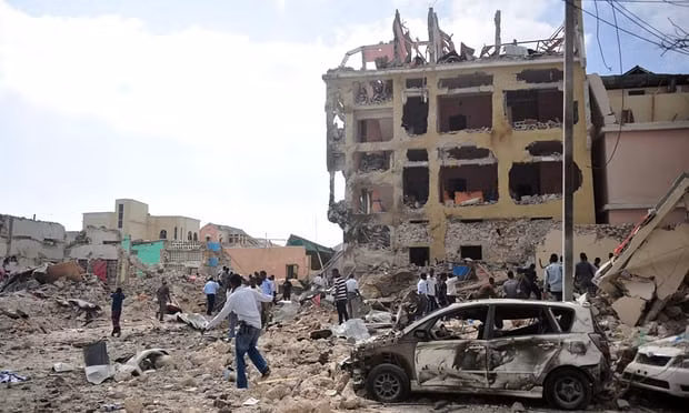 The scene of an al-Shabaab attack in Mogadishu. Violent extremism in Africa has killed more than 33,000 people in six years. Photograph: Mohamed Abdiwahab/AFP/Getty Images
