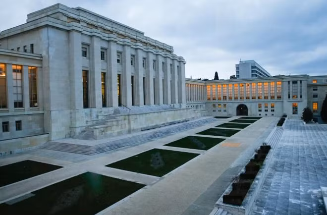 Overview of the European headquarters of the United Nations before the start of the Cyprus reunification in Geneva, Switzerland January 9, 2017. Picture taken through a window. REUTERS/Denis Balibouse