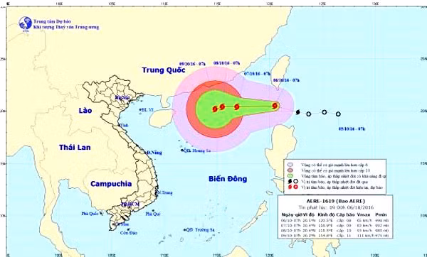Photo shows the direction of the tropical storm Aere.(Photo:nchmf.gov.vn)