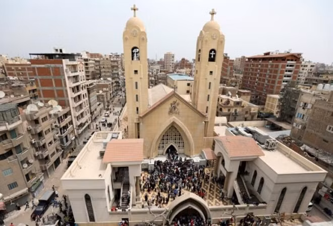 A general view is seen as Egyptians gather by a Coptic church that was bombed on Sunday in Tanta, Egypt, April 9, 2017.REUTERS/Mohamed Abd El Ghany