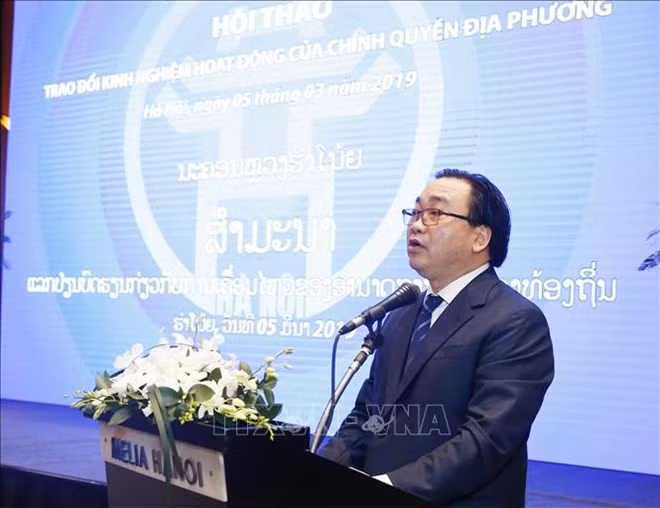 Secretary of the Hanoi Party Committee Hoang Trung Hai speaks at the workshop (Photo: VNA)