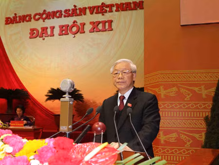 Party leader Nguyen Phu Trong at the 12th National Party Congress