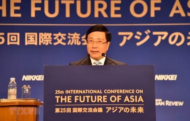 Deputy Prime Minister and Foreign Minister Pham Binh Minh speaks at the 25th International Conference on the Future of Asia (Source: VNA) Deputy Prime Minister and Foreign Minister Pham Binh Minh speaks at the 25th International Conference on the Future of Asia (Source: VNA)