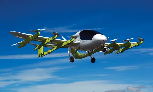 Kitty Hawk’s Cora, a 12-rotor plane-drone hybrid that can take off vertically like a drone. Photograph: Kitty Hawk