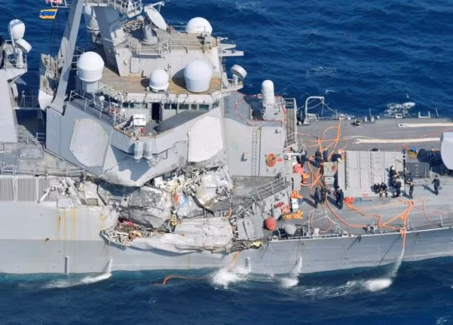 The USS Fitzgerald after the incident. Photo: Reuters