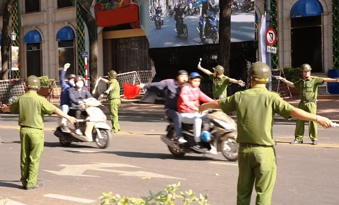 Local traffic police are deployed to stop illegal motor races held by extremists with the aim of making disorder on the streets