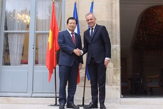 Deputy Prime Minister Trinh Dinh Dung (L) and Minister of Environment François de Rugy (Source: VNA)