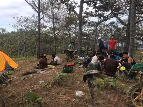 Volunteers take a rest in a forest in Binh Thuan, south-central Vietnam.