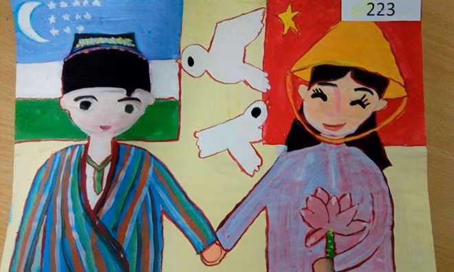 Illustrative image: A child painting on bilateral relations posted on the Facebook Page of the Vietnam-Uzbekistan Friendship Association (Photo: Facebook Page of the VUFA)