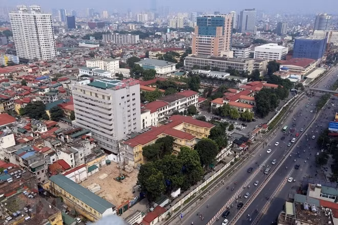 Bach Mai hospital seen from above. The facility is being expanded to increase capacity