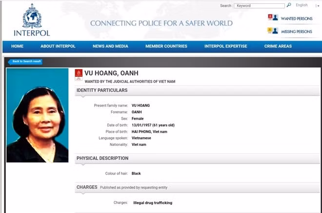 Image of Vu Hoang Anh on Interpol’s website. (Photo: VNA)