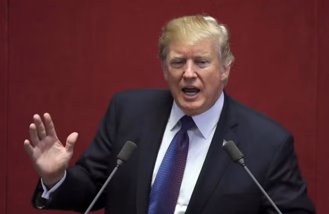 FILE PHOTO: U.S. President Donald Trump delivers his speech at the National Assembly hall in Seoul, South Korea, Wednesday, Nov. 8, 2017. REUTERS.