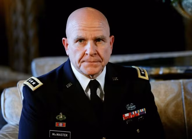 Newly named National Security Adviser Army Lt. Gen. H.R. McMaster listens as U.S. President Donald Trump makes the announcement at his Mar-a-Lago estate in Palm Beach, Florida U.S.