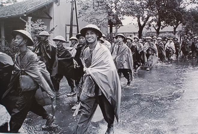 The Vietnamese army took over the capital city from French colonialists whilst in poured with rain.