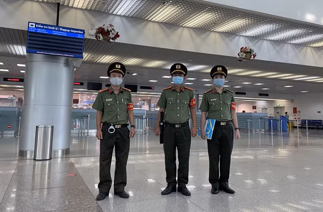 Police officers performing duty at the Tan Son Nhat International Airport.