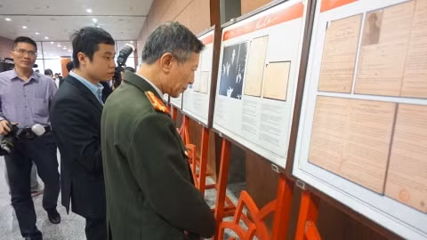 Visitors at the exhibition.