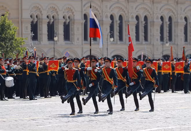 Troops attending parade in Moscow. Photo: Reuters