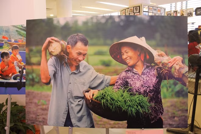 THE SHARING OF WORK Photo: Nguyen Huu Thong A disabled husband helps his wife doing housework.