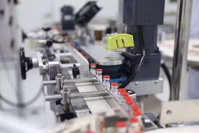 A production line of the Sputnik V COVID-19 vaccine in Vietnam.