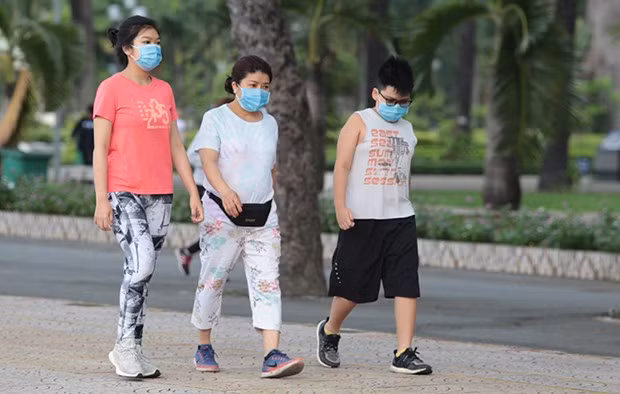 Pedestrians in HCM City wear face masks (Source: VNA)