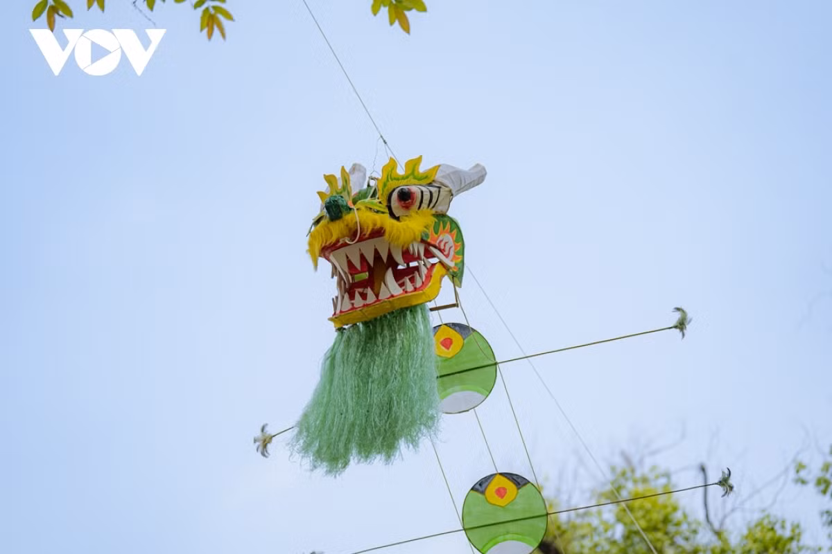 Kites flying high in the sky in central Vietnam ảnh 3 Some of the kites on show resemble dragons, phoenixes, peacocks, butterflies, swallows, crows, hawks, roosters, and goldfish.