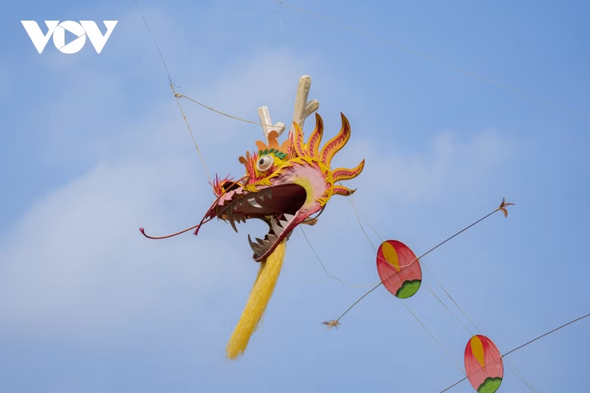 Kites flying high in the sky in central Vietnam ảnh 2 More than 80 traditional kites are being showcased at Tu Tuong Park, with each one featuring different sizes, types, and colours.