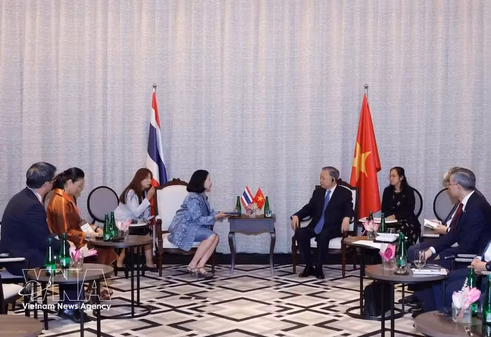 At the meeting between Party General Secretary and State President To Lam and Chadatip Chutrakul, Chief Executive Officer of Siam Piwat. (Photo: VNA)