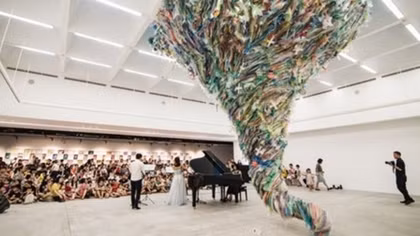 Artworks made from used plastic warn of environmental damage