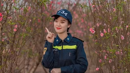 Beautiful female firefighter competing in Miss Universe Vietnam