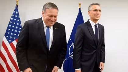 Hours into the job, Pompeo in Brussels for show of support for NATO