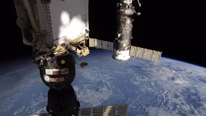 Soyuz Spacecraft with US, Russian, French crew docks to ISS 