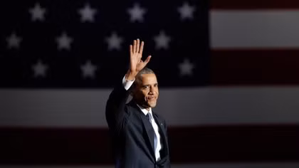 Obama pushes values and prods Trump in final, emotional address