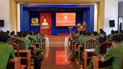 Fire police officers in central region training in speaking to public about fire safety and prevention