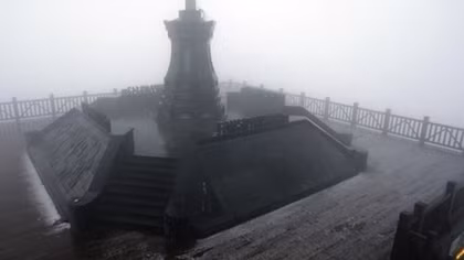 Beautiful snowfall on the Fansipan Peak 