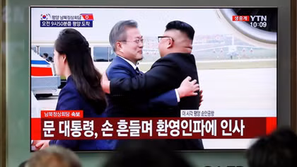 Leaders of two Koreas meet for high-stakes summit with nuclear talks in jeopardy