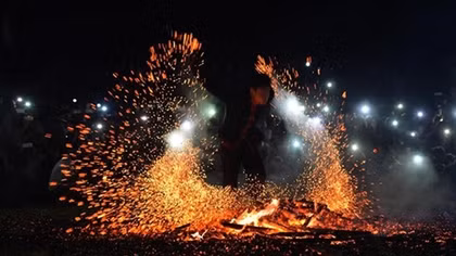 Pa Then ethnic people perform amazing fire dancing 