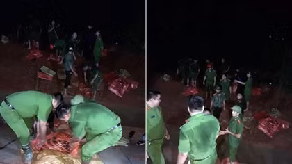 Hoa Binh Police stay up all night to reinforce Khi dam after landslides