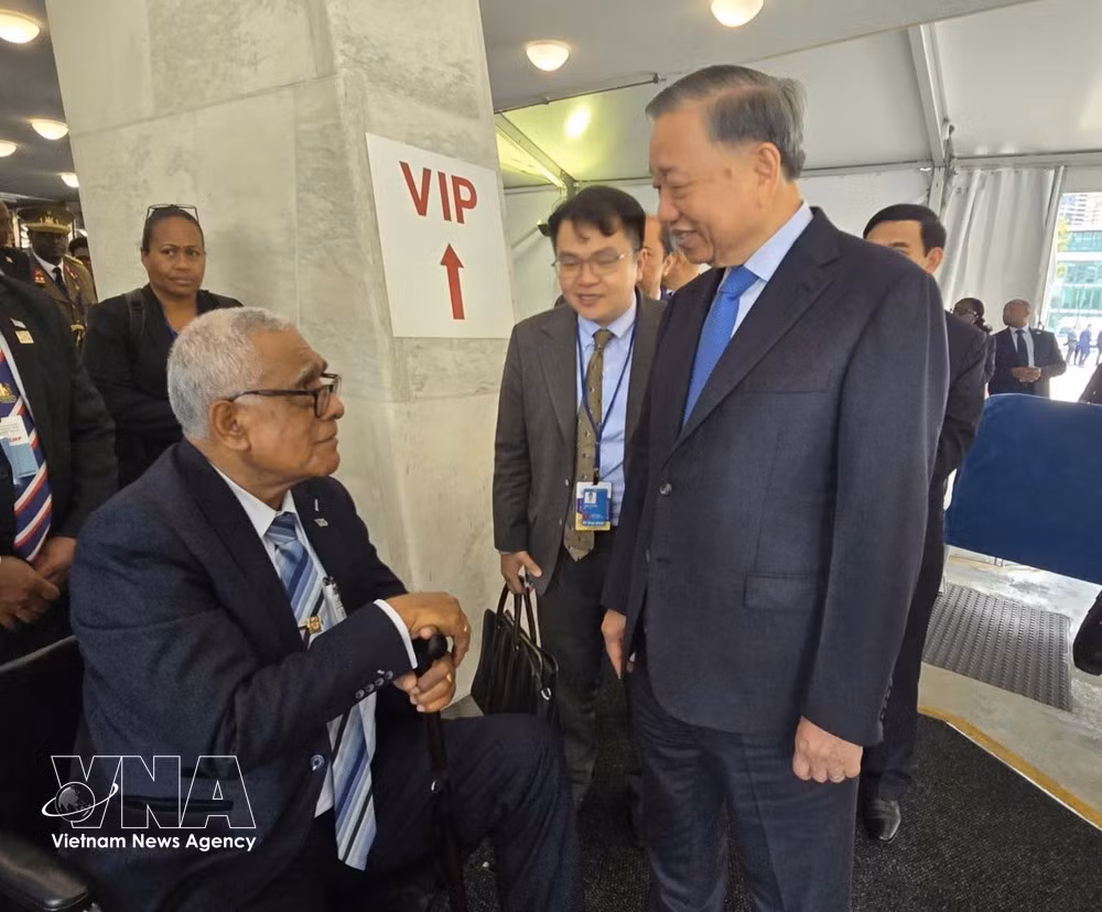 General Secretary of the Communist Party of Vietnam Central Committee and President of Vietnam To Lam (right) meets with President of Fiji Ratu Lalabalavu in New York on September 22, 2026. (Photo: VNA)