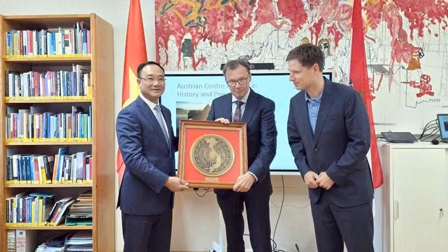 Deputy Minister Pham The Tung presents a souvenir to Mr. Norbert Darabos.