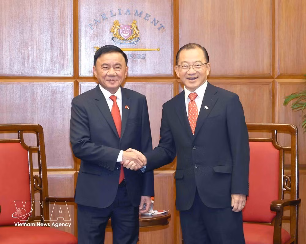 Politburo member and permanent member of the Communist Party of Vietnam (CPV) Central Committee’s Secretariat Tran Cam Tu (L) and Speaker of the Parliament of Singapore Seah Kian Peng. (Photo: VNA)