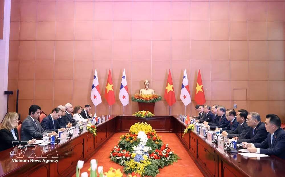 An overview of the talks between General Secretary of the Communist Party of Vietnam Central Committee and President To Lam, and President of Panama José Raúl Mulino. (Photo: VNA)