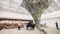 Artworks made from used plastic warn of environmental damage