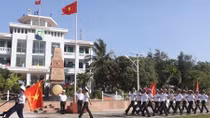 Fluttering sacred national flag on Truong Sa archipelago