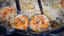 The crispy Vietnamese cupcake with a shrimp on top